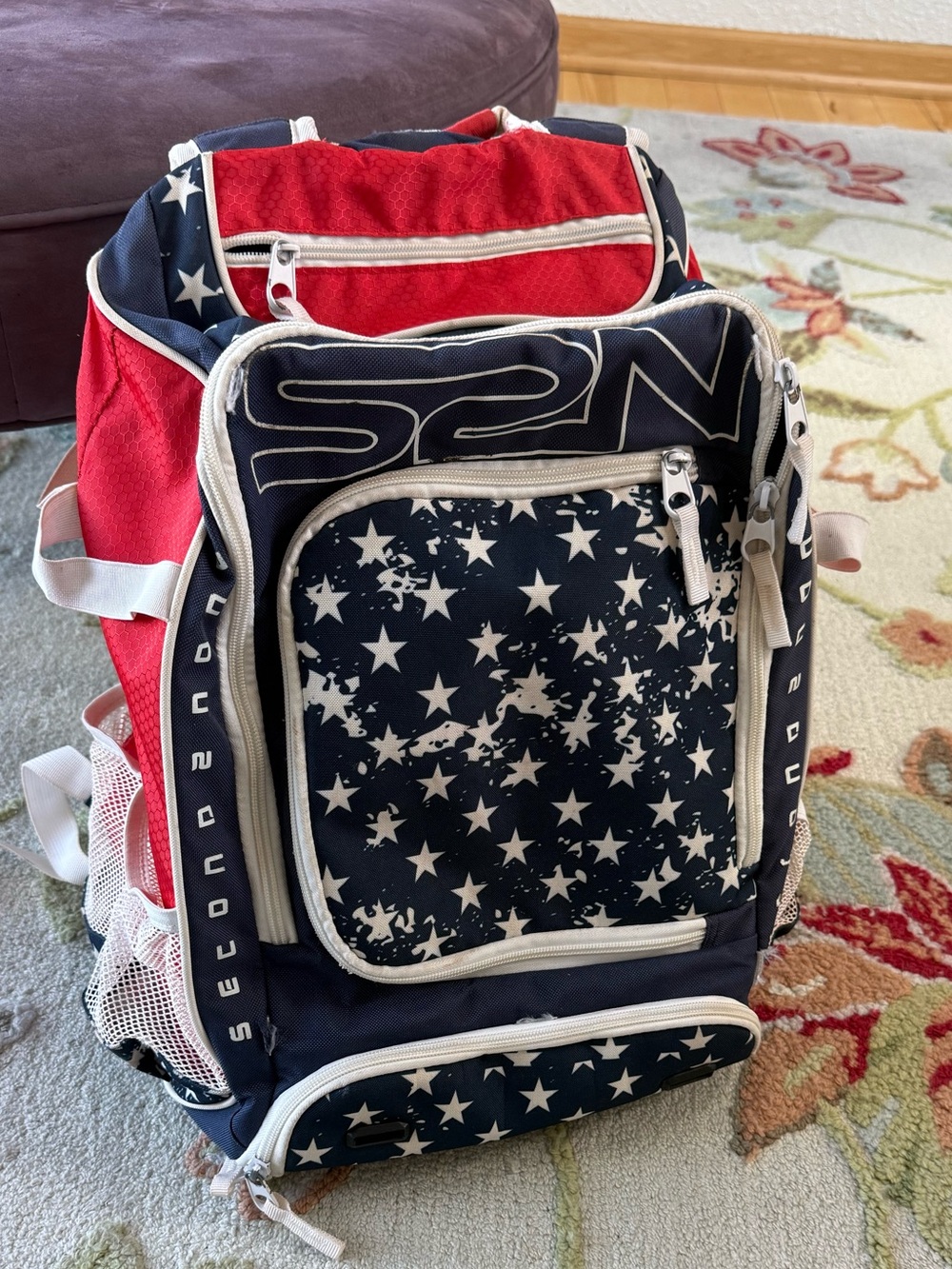 Second 2 None  Star-Print Navy and Red softball Backpack